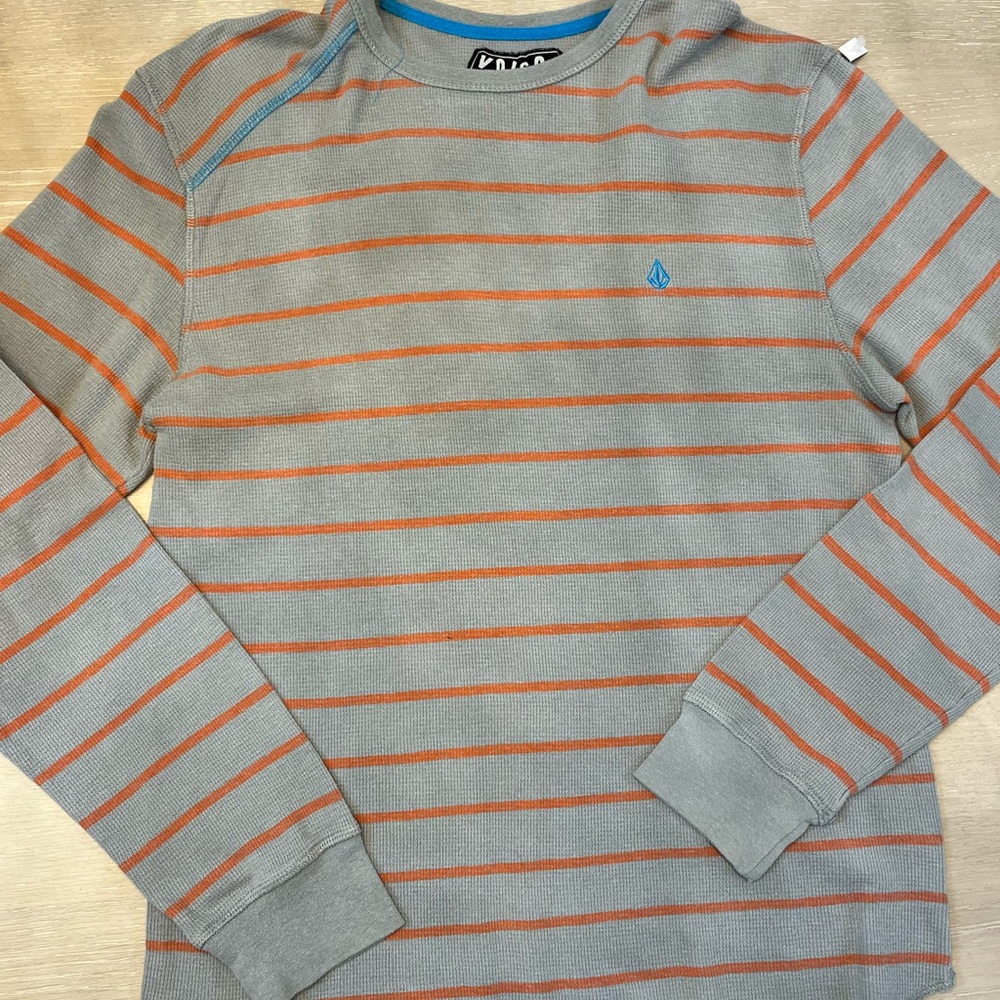 Vintage Volcom Heather Gray and Orange Striped Shirt